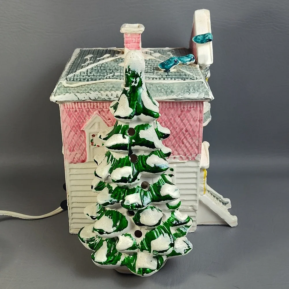 Vintage Dept 56 Snow Village Victorian House 50070 Pink White 1977 W/ Light - Picture 10 of 16